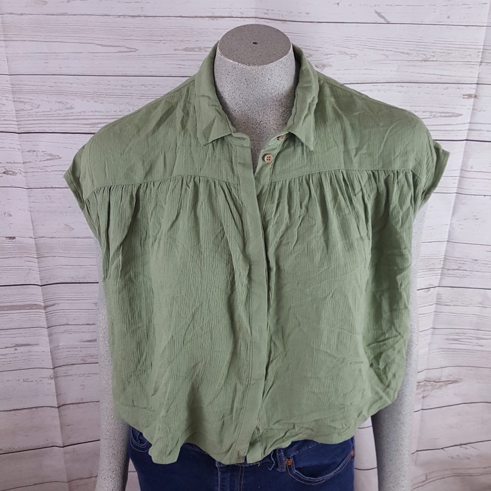 Topshop Hidden Button Blouse Knotted Open Back